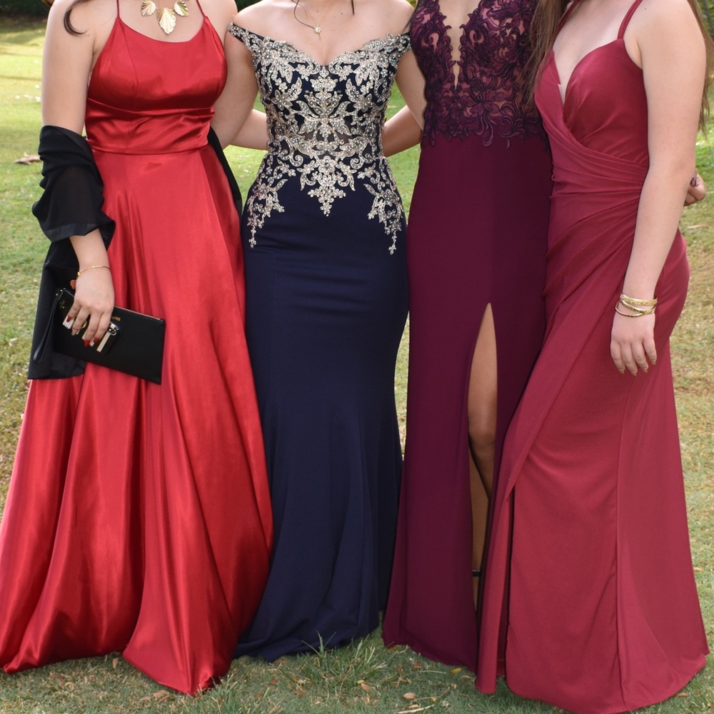 navy blue & gold prom dress
